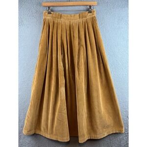 Vintage Ralph Lauren Tan Corduroy Pleated Midi Skirt Womens 14 High Waist Heavy